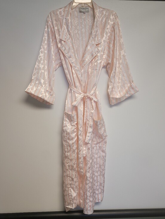 Dior Other - Vintage Christian Dior Pink Satin Jacquard Lounge Robe Housecoat Size L
